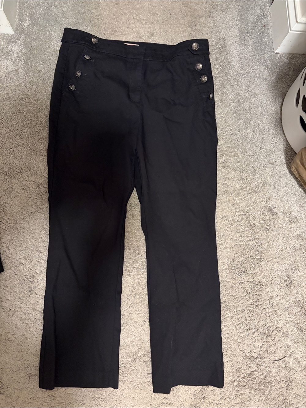 LOFT Black Sailor-Button Straight Leg Pants
